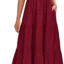 PRETTYGARDEN Women's Summer Dresses 2026 Puff Sleeve Square Neck High Waist Smocked A-Line Flowy Loose Fit Midi Dress (Red) XL