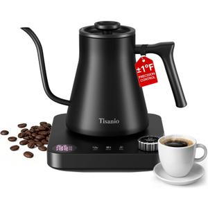 Gooseneck Electric Kettle for Pour Over Coffee, 1F Precision Control, Smart Two-Stage Heating, 2-Hour Keep Warm, 0.9L Stainless Steel Electric Kettle, Black