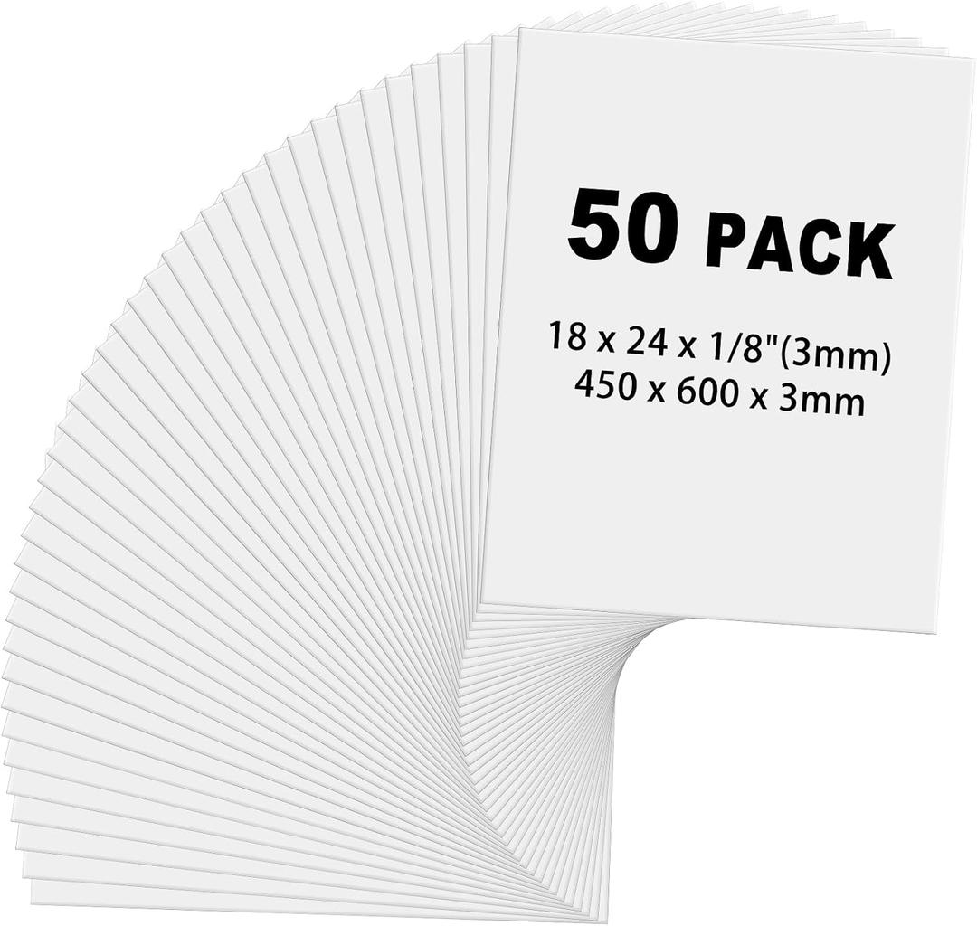 Frienda 50 Pack Foam Boards 1/8 Inch Thickness Foam Poster Boards for Presentation Board for School Crafts Office Art Projects (White,18 x 24 Inch)