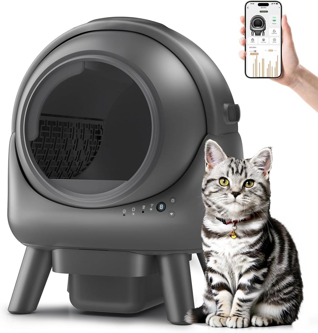 Self Cleaning Litter Box,Automatic Cat Litter Box for Multiple Cats,Robot with APP Control,Dual Safety Protection,Odor-Free Waste Disposal Includes Trash Bags,Grey