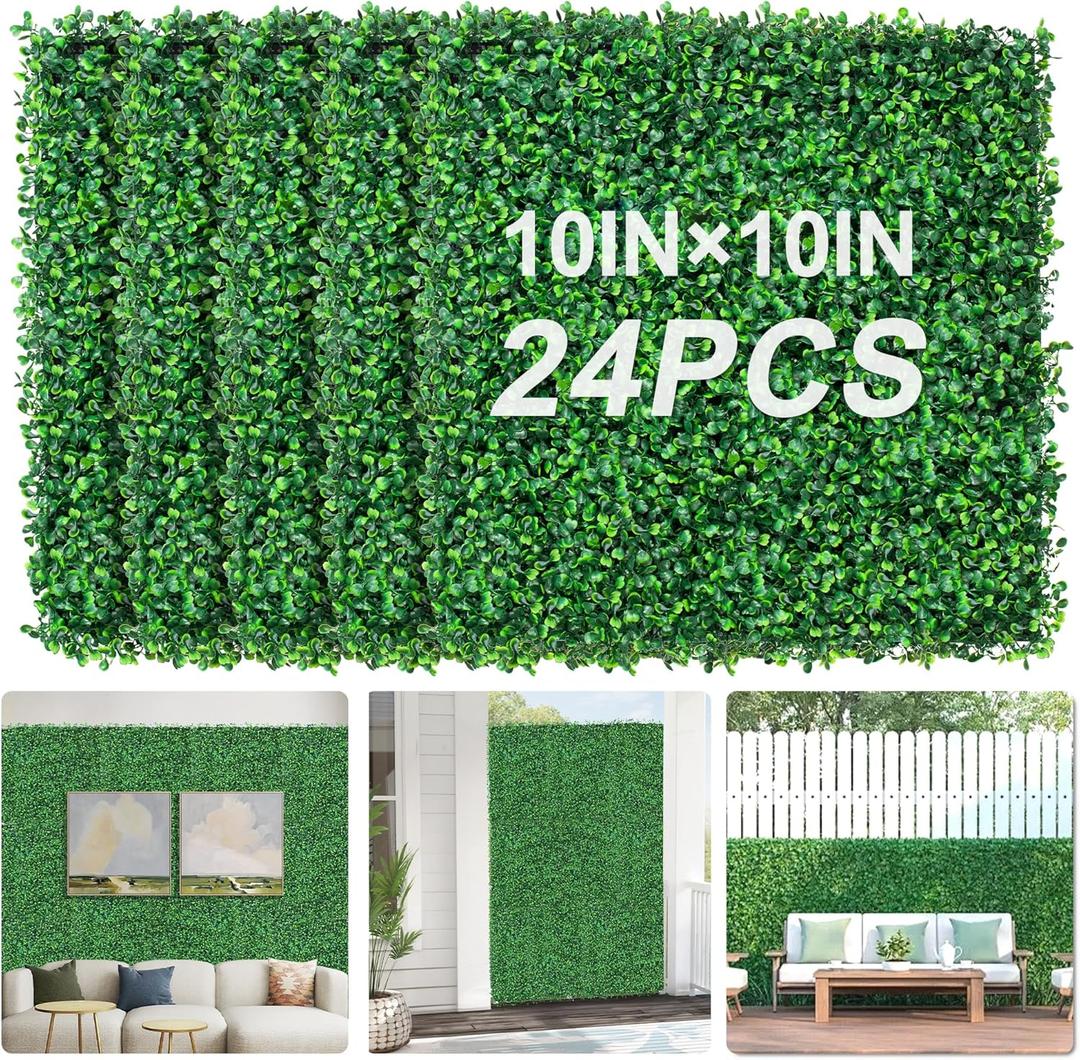 Grewyear Grass Wall Panels 10" X 10" (12Pcs) Greenery Backdrop, Artificial Green Grass Backdrop Boxwood Panels, Greenery Wall Decor Indoor, Privacy Hedge Screen for Outdoor Garden, Patio Decor