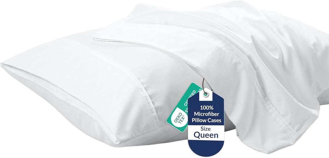 Royale Linens Queen Pillowcase Set of 2 - Bed Pillow Cover - 20" x 30" - White Pillowcases - 1800 Brushed Microfiber, Wrinkle & Fade Resistant - Soft & Cozy- Queen Size Pillow Case (White)