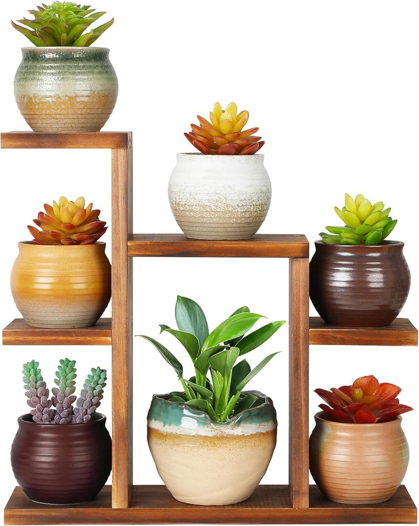 Small Desk Plant Stand 7 Tiers Window Sill Plant Shelf Tabletop Succulent Stand Wood Desktop Flower Pot Stand Holder Plant Rack for Windowsill Desktop Window Ledge Countertop Narrow Space