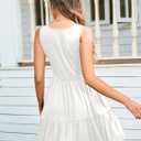 AUSELILY Womens Summer Dress Casual Sleeveless Crewneck T Shirt Sundress Flowy Tiered Swing Mini Dresses (White, XL)