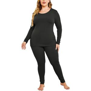 IN'VOLAND Womens Plus Size Thermal Long Johns Sets Fleece Lined 2 Pcs Underwear Top & Bottom Pajama Set (Black, 24 Plus)