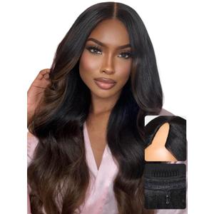 UNICE EasiContour Chestnut Brown Ombre V Part Wigs Human Hair Body Wave with Drawstring Glueless Clip in Vpart Human Hair Wig No Leave Out Beginner Friendly 150% Density 20 Inch