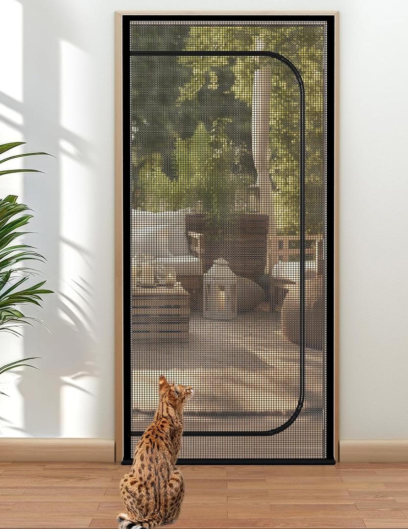 BFNN Cat Screen Door, Extra Tall Cat-Proof Mesh Gate, Fit Door Size 34'' x 82.5'', Anti Scratch Mesh with Zipper Closure, for Living Room, Kitchen, Bedroom (Black)
