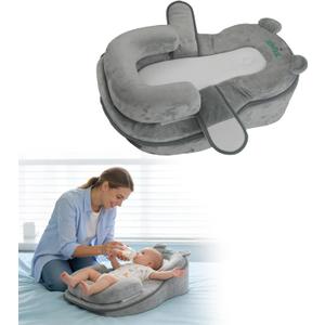 Rootling Baby Feeding Pillow, Anti Overflow Feeding Pillow for Reducing Spit-Up, Safety Nursing Pillow, Baby Lounger Reflux Wedge Breastfeeding, Removable top and Bottom (Small, Gray)