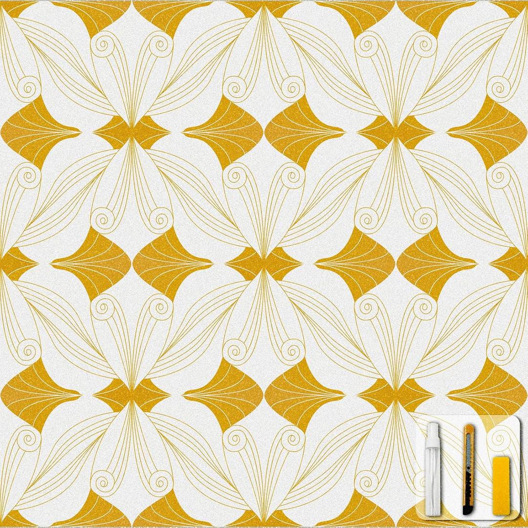 SOMWISE Frosted Glass Window Privacy Film with Tools, Heat Blocking, Anti-UV, Anti-Glare, Static Cling, Decor for Home Bathroom Door, Renter Friendly, Removable, Reusable, Yellow 35Inchx157Inch (Gold) Pack of 3