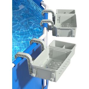 2 Sets Upgrade Poolside Storage Basket, Above Ground Pool Storage Basket with Pool Cup Holder, For Steel Round or Oval Frame Above Ground Pools, Fits 3 Inch or Less Top Rail