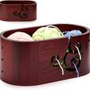 Marsui Oval Wooden Yarn Bowls with 3 Holes Curly Design Yarn Holder for Crocheting, Crochet Bowl for Knitting Storage Crocheters Gift Knitting Supplies, 5.47 x 10.79 x 4.72 Inch