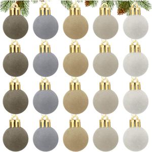 Lenwen 54 Pcs Multicolor Velvet Christmas Balls Ornaments Bulk 1.18 Inch Mini Neutral Flocked Christmas Tree Decoration Small Plastic Rustic Farmhouse Xmas Hanging Ornament for Tree Home Kitchen Decor