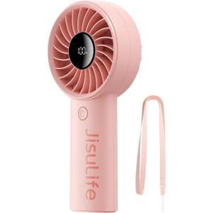 JISULIFE Handheld Portable Fan, Stronger and Longer-Lasting: 5 Speed, 3600mAh Battery, 12-Blade Turbo For Powerful Wider Wind, LED Display, Rechargeable Personal Fan for Travel Concerts Makeup-Pink