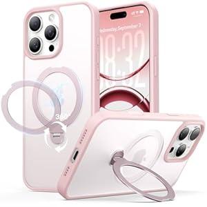 Peerock for iPhone 16 Pro Case: with 360° Spin Magnetic Stand, Camera Control Button, Fit for MagSafe, Military Drop Protection, Protective Slim Phone Cover for 16Pro with Ring Kickstand, 6.3", Pink