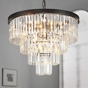 MarkDee Modern Chandeliers Crystal with Light, 11 Lights Black Crystal Chanderlier Lighting, 4-Tier Pendant Lights for Dining Room Living Room (23.62inch)