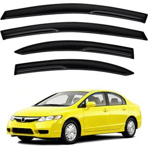 Civic Rain Guards - Window Visors for 2006-2011 Honda Civic 4 Door Sedan Model, Out-Channel Side Window Rain Guards for Civic Accessories, 4PCS, Black, Car Accessories