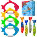 Haktoys Shark Dive Rings & Pool Diving Toys – 8Piece Sinking Torpedoes and Fish Rings for Kids Swim Training, Boys Pool Games & Underwater Summer Fun