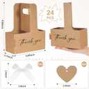 Tinlade 24 Pack 2 Cup Drink Carrier with Handle - Thank You Floral Gift Bags with Heart Cards, Bows, Ribbon & Twine for Mother's Day, Wedding, Volunteer Appreciation(Brown)
