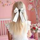 3 x 2PCS Hair Bows for Girls White Bowknot Hair Clips BarrettesLeather Bows with Long Tail Hair Accessories for Girls Toddlers Teens Kids