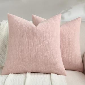 FUTEI Pack of 2 Solid Chenille Throw Pillow Covers 18x18 Inch Soft Farmhouse Decorative Accent Cushion Cases Modern Home Decor for Couch Living Room, Pink