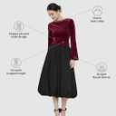 Long Sleeve Velvet Tops for Women, Ruched Crop Top Boat Neck Bell Sleeve Slim Fitted Shirt (Small, Winered)