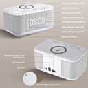 Alarm Clock Speaker Wireless Charger, Digital Alarm Clocks Bedrooms Bluetooth, Alarm Clock Dimmable Light Bedrooms Dual Alarm Snooze Dimmer 12 24H RGB Night Light Bluetooth USB AUX, White