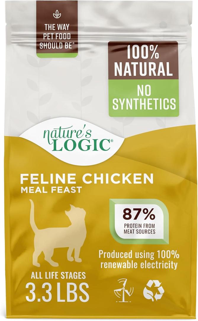 Nature's Logic Feline Chicken Meal Feast Cat Food - High-Protein Dry Food for Cats, 100% Natural Nutrition with Probiotics & Prebiotics - All Life Stages - Chicken, 3.3lbs