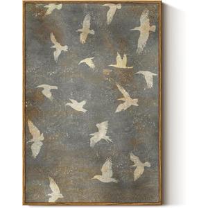 InSimSea Framed Canvas Wall Art Vintage Decor, Home Decor Painting Gold Flying Bird Collage Large Wall Decorations for Living Room, Landscape Modern Canvas Pictures Art for Bedroom Gallery, 16"x24"