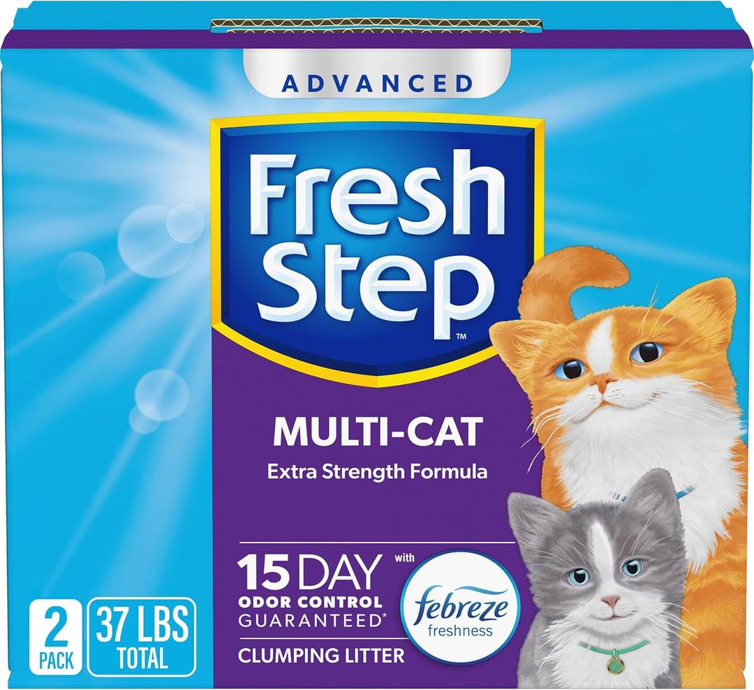 Fresh Step Advanced Multi Cat Clumping Litter with Febreze Freshness, Fresh Step Clumping Cat Litter Extra Strength Formula, 37 lbs. (2 x 18.5 lb. Box)