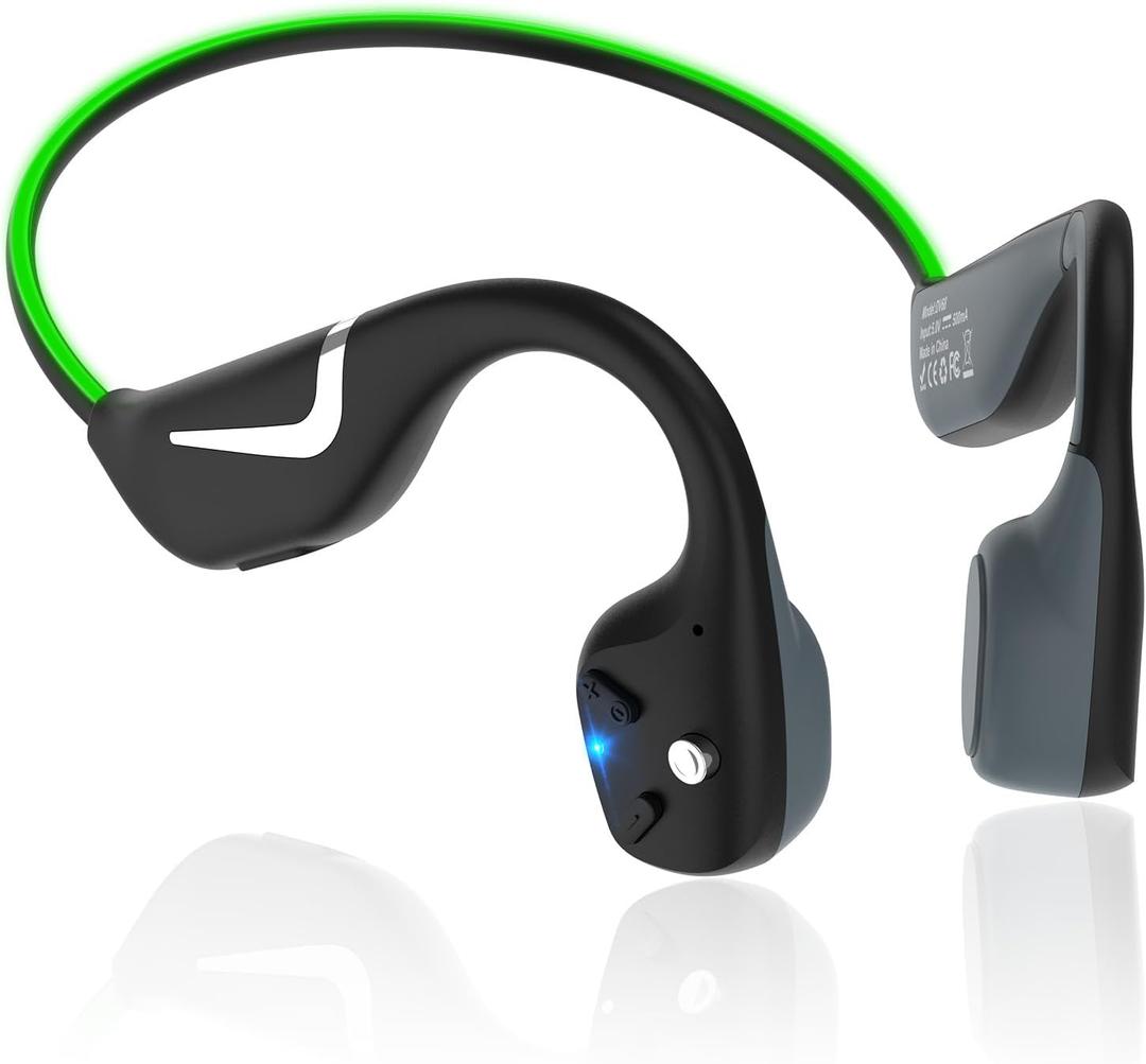 Bone Conduction Headphones Bluetooth 5.3 Open Ear Headphones with Mic, 12Hrs Playtime Quick Charging BT Headphones, IPX6 Waterproof Sports Headset for Running, Cycling, Working (Green)
