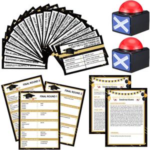 Shappy 25 Pcs Graduation Friendly Feud Game with 2 Answer Buzzers, Graduation Trivia Game Feud Card Festival Guessing Holiday Activity for Class School Team Groups Party