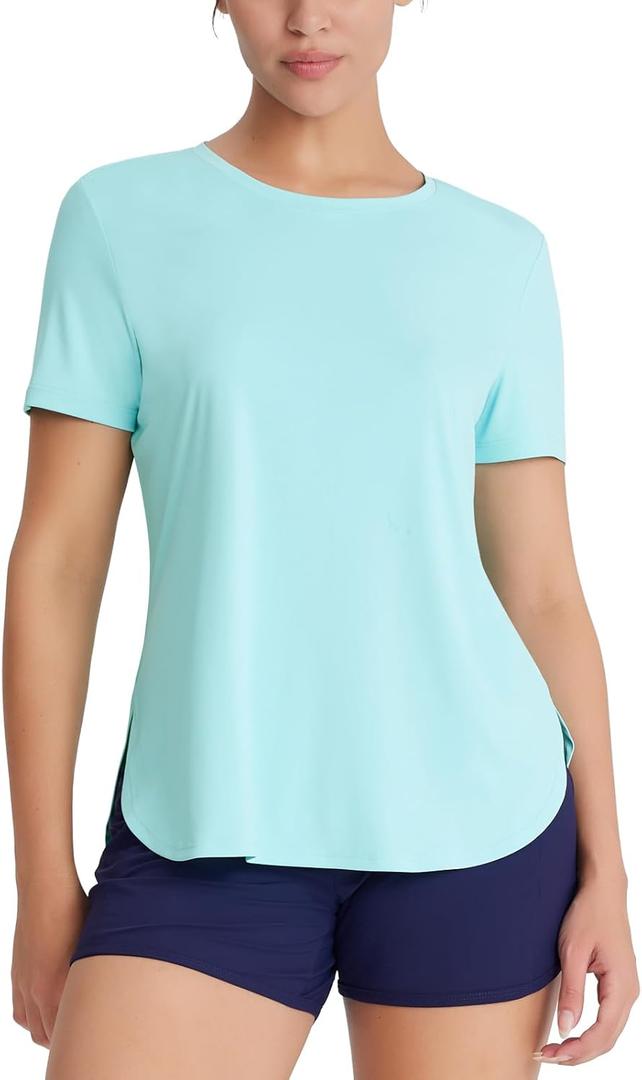 Women's Short Sleeve Workout Tops Moisture Wicking Cooling Shirts UV Protection Quick Dry Athletic Activewear (Blue, S)