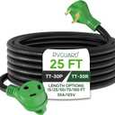 RVGUARD 30 Amp 25 Foot RV Extension Cord, Heavy Duty 10/3 Gauge STW Cord with LED Power Indicator and Cord Organizer, TT-30P/R Standard Plug, Green, ETL Listed (BLACK)