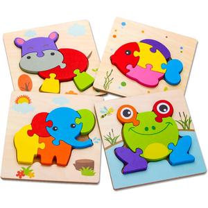 SKYFIELD Wooden Animal Toddler Puzzles for 1 2 3 Years Old Boys & Girls, Baby STEM Educational Toy Gift with 4 Animals Montessori Bright Color Shapes Learning Puzzles, Great Gift Ideas for 1-3