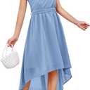 rrhss Flower Girls One Shoulder Ruffle Dresses Flowy A-line Twirl Sleeveless Dress Cute Wedding Prom Party Gowns (Blue)