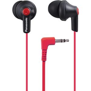 Panasonic ErgoFit Wired Earbuds, in-Ear Headphones with Dynamic Crystal-Clear Sound and Ergonomic Custom-Fit Earpieces (S/M/L),3.5mm Jack for Phones and Laptops, No Mic-RP-HJE120-KB (Matte Black/Red)