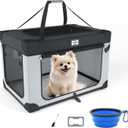 24 Inch Portable Collapsible Dog Crate, Travel Pet Crate with Soft Warm Blanket and Foldable Bowl for Small Dogs and Large Cats Indoor and Outdoor