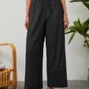 Womens Linen Pants Cotton Boho Loose Palazzo Pants Wide Leg Long Lounge Trousers Drawstring with Pockets Beach (Black, M)