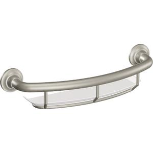 Moen Home Care Bathroom Safety 16 Inch Handicap Grab Bar for Bathtub and Shower with Storage Shelf, Elderly Assistance Product, Brushed Nickel, R2356DBN