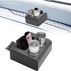 KEMIMOTO Pontoon Cup Holders, Anti-Slip PU Leather Boat Cup Holder, Marine Drink Holder, Boat Tray, Organizer for Trucks, Stainless Steel Cups for Pontoon Boats, Sofa, Truck, Car Back Seat (Black)