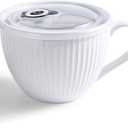 Ceramic Soup Mug with Lid, 24oz Large Soup Cup with Handle, Microwave Soup Bowl for Breakfast Cereal, Oatmeal, Overnight Oats, Coffee, Salad, Dishwasher Safe,Housewarming Wedding Gift ,1PC (White)