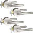 Asidrama 4 Pack Privacy Brushed Satin Nickel Door Handles, Door Lever with Door Knobs Indoor for Bedroom or Bathroom, Heavy Duty Door Handles Interior with Locks for Left Right Sided Doors