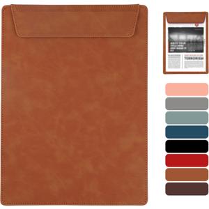Magnetic Leather Clipboard with Pen Holder - Pink Clipboard for Office Supplies, 8.5x11 Clip Board, Premium Clip Boards, A4 Size Slim Professional Writing Board (Brown) (9*12inch)
