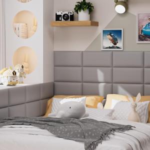 Duzzy 6Pcs Upholstered Wall Paddings, 3D Peel and Stick Headboard Panels for Wall, Anti-Collision Wall Paddding Panels for Kids Room, Bedroom Decoration (Gray)