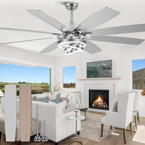 72 Inch Ceiling Fans with Lights, Large Modern Ceiling Fan with Remote Control for Living Room Kitchen, Dimmable, 6 Speed Reversible DC Motor, Dual Finish