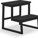Step Stool for Adults Kids,Heavy Duty Sturdy Two Step Stool with 500LBS Capacity for Kichen Bathroom High beds, Wooden&Metal Frame, Non-Slip Rubber Pads (Black)