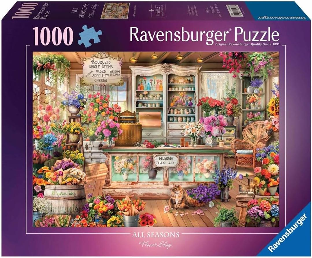 Ravensburger All Seasons Flower Shop 1000 Piece Jigsaw Puzzle | Explore Colorful Botanical Arrangements | from The Bestselling Puzzle Brand Worldwide | Enhanced Anti-Glare Surface