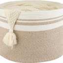 Large Cotton Rope Basket Blankets Basket Living Room 22"x14" Toy Baskets for Kids Rope Storage Basket for Nursery Woven Laundry Baskets for Clothes Towels Baby Toy Storage round white brown