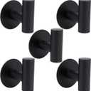 TocTen Bath Towel Hook, Strong Self Adhesive Robe Hook, SUS 304 Stainless Steel Stick on Wall Coat/Clothes Hook No Drilling, Shower Wall Hook for Bathroom Kitchen Office Closet(Matte Black, 5 Pack)