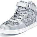 Wooowyet Glitter Shoes Kids High Top Sneakers for Boys Girls Gift Party Birthday Christmas Halloween, 32, Glitter Silver